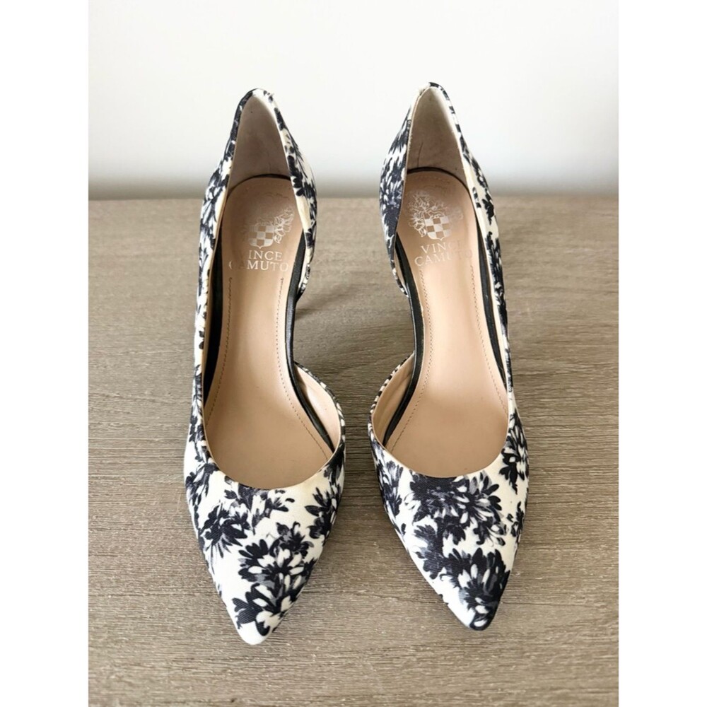 Vince Camuto d'Orsay Halona Pump in Black and White Floral Fabric Size 6.5 - Picture 2 of 6